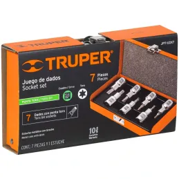 Juego de dados Punta Torx 7 Piezas, encastre 1/2", acero al cromo vanadio, JPT-1/2X7 13928 Truper Truper-Juego de dados Punta To