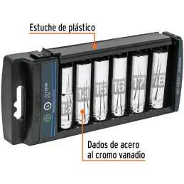 Juego de dados 6 Piezas tubulares Milimetrico, Encastre 1/2", acero al cromo vanadio, JD-1/2X6LM 14175 Truper Truper-Juego de da