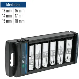 Juego de dados 6 Piezas tubulares Milimetrico, Encastre 1/2", acero al cromo vanadio, JD-1/2X6LM 14175 Truper Truper-Juego de da