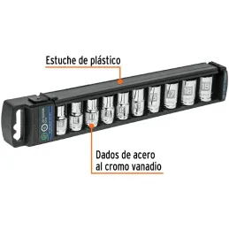 Juego de dados 10 Piezas cortos Milimetrico, Encastre 1/2", acero al cromo vanadio, JD-1/2X10M 14177 Truper Truper-Juego de dado
