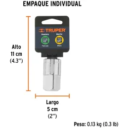 Adaptador Encastre 1/2" Hembra x3/4" Macho CrVanadio Truper 13426 Truper-Adaptador Encastre 1/2" Hembra x3/4" Macho CrVanadio Tr