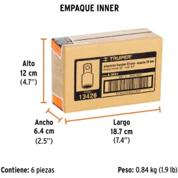 Adaptador Encastre 1/2" Hembra x3/4" Macho CrVanadio Truper 13426 Truper-Adaptador Encastre 1/2" Hembra x3/4" Macho CrVanadio Tr