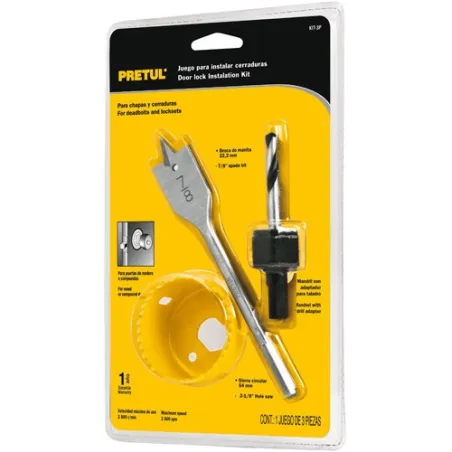 Juego para instalar cerraduras, 3 piezas, para madera y aluminio, KIT-3P 23549 Pretul