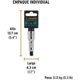 Extension, Encastre 1/2", Diametro 17 mm Largo 2 1/2", acero al cromo vanadio, E-5460 13414 Truper Truper-Extension, Encastre 1/