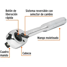 Ratchet de Liberacion Rapida, Cabeza de Pera, Encastre 1/2" Largo 9", acero al cromo vanadio, M-5449 13410 Truper Truper-Ratchet