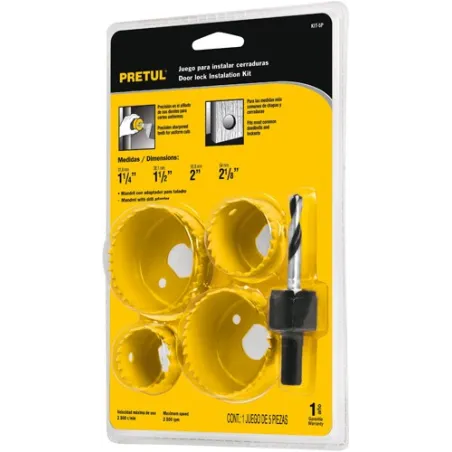 Juego para instalar cerraduras, 5 piezas, para madera y aluminio, KIT-5P 23550 Pretul