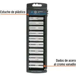 Juego de dados 9 Piezas tubulares Milimetrico 10 mm a 19 mm, encastre 3/8", estuche de Plastico, JD-3/8X9LM 14173 Truper Truper-
