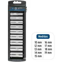 Juego de dados 9 Piezas tubulares Milimetrico 10 mm a 19 mm, encastre 3/8", estuche de Plastico, JD-3/8X9LM 14173 Truper Truper-