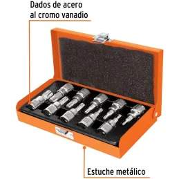 Juego de dados Punta Torx 10 Piezas, encastre 3/8", en acero al cromo vanadio con estuche metalico, JPT-3/8X10 13976 Truper Trup