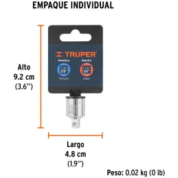 Adaptador Encastre 3/8" Hembra x1/4" Macho CrVanadio Truper 13423 Truper-Adaptador Encastre 3/8" Hembra x1/4" Macho CrVanadio Tr