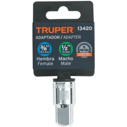 Adaptador Encastre 3/8" Hembra x1/2" Macho CrVanadio Truper 13420 Truper-Adaptador Encastre 3/8" Hembra x1/2" Macho CrVanadio Tr