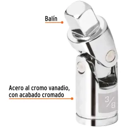 Cardan, encastre 3/8" Largo 1 3/4", giros hasta 65 grados, para lugares de difil acceso, N-5270 13669 Truper Truper-Cardan, enca
