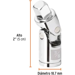 Cardan, encastre 3/8" Largo 1 3/4", giros hasta 65 grados, para lugares de difil acceso, N-5270 13669 Truper Truper-Cardan, enca
