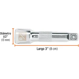 Extension Largo 3" encastre 3/8" Largo 3", en Acero al Cromo vanadio, Diametro 13 mm, E-5260 13663 Truper Truper-Extension Largo