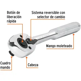 Ratchet Matraca de Liberacion Rapida, Cabeza de Pera, Encastre 3/8" Largo 7", Acero al cromo vanadio, M-5249 13659 Truper Truper