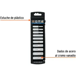 Juego de dados 10 Piezas Tubulares Milimetrico 4 mm a 13 mm, Encastre 1/4", acero al cromo vanadio, JD-1/410LM 14168 Truper Trup