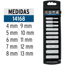 Juego de dados 10 Piezas Tubulares Milimetrico 4 mm a 13 mm, Encastre 1/4", acero al cromo vanadio, JD-1/410LM 14168 Truper Trup