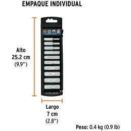 Juego de dados 10 Piezas Tubulares Milimetrico 4 mm a 13 mm, Encastre 1/4", acero al cromo vanadio, JD-1/410LM 14168 Truper Trup