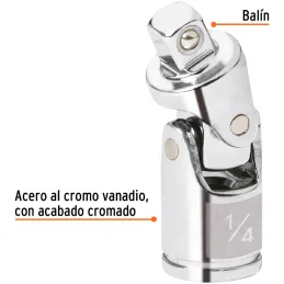 Cardan, encastre 1/4" Largo 1 3/4", giros hasta 65 grados, para lugares de difil acceso, N-4770 13226 Truper Truper-Cardan, enca