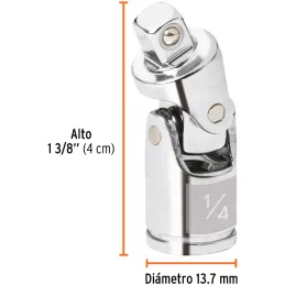 Cardan, encastre 1/4" Largo 1 3/4", giros hasta 65 grados, para lugares de difil acceso, N-4770 13226 Truper Truper-Cardan, enca