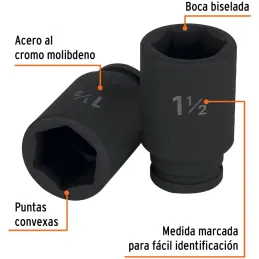 Dados 1-1/2" E3/4 Impacto Tubulares Hexagonales CrMolibdeno, Truper 12442 Truper-Dados 1-1/2" E3/4 Impacto Tubulares Hexagonales