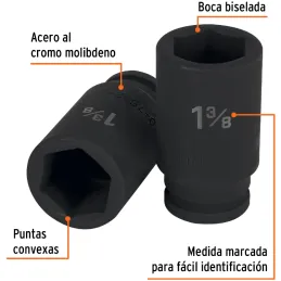 Dados 1-3/8" E3/4 Impacto Tubulares Hexagonales CrMolibdeno, Truper 12440 Truper-Dados 1-3/8" E3/4 Impacto Tubulares Hexagonales