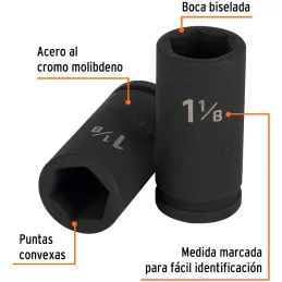 Dados 1-1/8" E3/4 Impacto Tubulares Hexagonales CrMolibdeno, Truper 12436 Truper-Dados 1-1/8" E3/4 Impacto Tubulares Hexagonales