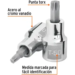 Dados Punta Torx T-50 E1/2 CrVanadio Truper 13439 Truper-Dados Punta Torx T-50 E1/2 CrVanadio Truper 13439 Fabricado en acero al