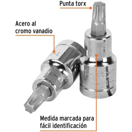 Dados Punta Torx T-45 E1/2 CrVanadio Truper 13438 Truper-Dados Punta Torx T-45 E1/2 CrVanadio Truper 13438 Fabricado en acero al