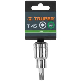 Dados Punta Torx T-45 E1/2 CrVanadio Truper 13438 Truper-Dados Punta Torx T-45 E1/2 CrVanadio Truper 13438 Fabricado en acero al