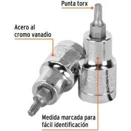 Dados Punta Torx T-25 E1/2 CrVanadio Truper 13435 Truper-Dados Punta Torx T-25 E1/2 CrVanadio Truper 13435 Fabricado en acero al