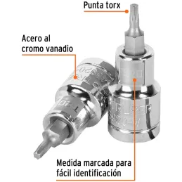 Dados Punta Torx T-20 E1/2 CrVanadio Truper 13434 Truper-Dados Punta Torx T-20 E1/2 CrVanadio Truper 13434 Fabricado en acero al