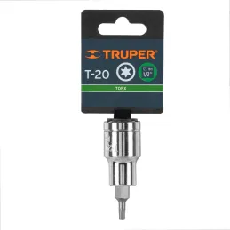 Dados Punta Torx T-20 E1/2 CrVanadio Truper 13434 Truper-Dados Punta Torx T-20 E1/2 CrVanadio Truper 13434 Fabricado en acero al