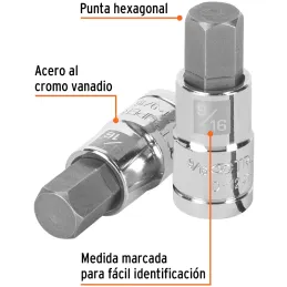 Dados de Punta Hexagonal 9/16" E1/2, Truper 13256 Truper-Dados de Punta Hexagonal 9/16" E1/2, Truper 13256 Fabricado en acero al