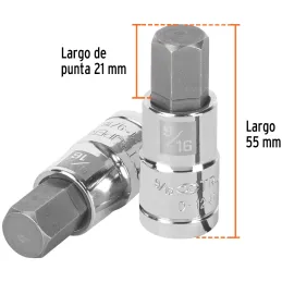 Dados de Punta Hexagonal 9/16" E1/2, Truper 13256 Truper-Dados de Punta Hexagonal 9/16" E1/2, Truper 13256 Fabricado en acero al