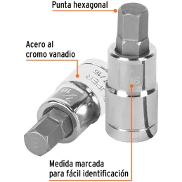 Dados de Punta Hexagonal 7/16" E1/2, Truper 13254 Truper-Dados de Punta Hexagonal 7/16" E1/2, Truper 13254 Fabricado en acero al