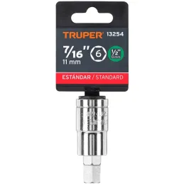 Dados de Punta Hexagonal 7/16" E1/2, Truper 13254 Truper-Dados de Punta Hexagonal 7/16" E1/2, Truper 13254 Fabricado en acero al