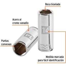 Dados 14mm E1/4 Tubulares Hexagonales CrVanadio, Truper 13208 Truper-Dados 14mm E1/4 Tubulares Hexagonales CrVanadio, Truper 132