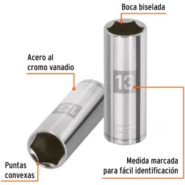 Dados 13mm E1/4 Tubulares Hexagonales CrVanadio, Truper 13207 Truper-Dados 13mm E1/4 Tubulares Hexagonales CrVanadio, Truper 132