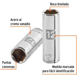 Dados 12mm E1/4 Tubulares Hexagonales CrVanadio, Truper 13206 Truper-Dados 12mm E1/4 Tubulares Hexagonales CrVanadio, Truper 132
