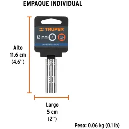 Dados 12mm E1/4 Tubulares Hexagonales CrVanadio, Truper 13206 Truper-Dados 12mm E1/4 Tubulares Hexagonales CrVanadio, Truper 132