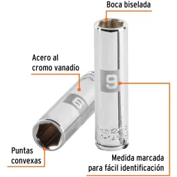 Dados 9mm E1/4 Tubulares Hexagonales CrVanadio, Truper 13203 Truper-Dados 9mm E1/4 Tubulares Hexagonales CrVanadio, Truper 13203