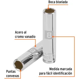 Dados 8mm E1/4 Tubulares Hexagonales CrVanadio, Truper 13202 Truper-Dados 8mm E1/4 Tubulares Hexagonales CrVanadio, Truper 13202