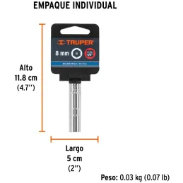 Dados 8mm E1/4 Tubulares Hexagonales CrVanadio, Truper 13202 Truper-Dados 8mm E1/4 Tubulares Hexagonales CrVanadio, Truper 13202