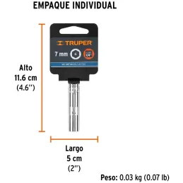Dados 7mm E1/4 Tubulares Hexagonales CrVanadio, Truper 13201 Truper-Dados 7mm E1/4 Tubulares Hexagonales CrVanadio, Truper 13201