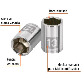 Dados 13mm E1/4 Hexagonales CrVanadio, Truper 13175 Truper-Dados 13mm E1/4 Hexagonales CrVanadio, Truper 13175 Fabricado en acer
