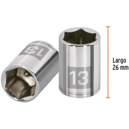 Dados 13mm E1/4 Hexagonales CrVanadio, Truper 13175 Truper-Dados 13mm E1/4 Hexagonales CrVanadio, Truper 13175 Fabricado en acer