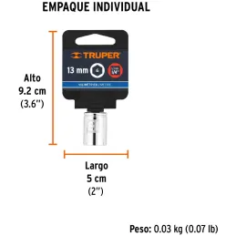 Dados 13mm E1/4 Hexagonales CrVanadio, Truper 13175 Truper-Dados 13mm E1/4 Hexagonales CrVanadio, Truper 13175 Fabricado en acer