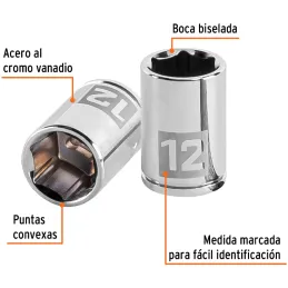 Dados 12mm E1/4 Hexagonales CrVanadio, Truper 13174 Truper-Dados 12mm E1/4 Hexagonales CrVanadio, Truper 13174 Fabricado en acer