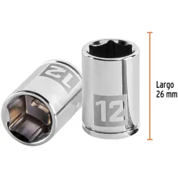 Dados 12mm E1/4 Hexagonales CrVanadio, Truper 13174 Truper-Dados 12mm E1/4 Hexagonales CrVanadio, Truper 13174 Fabricado en acer